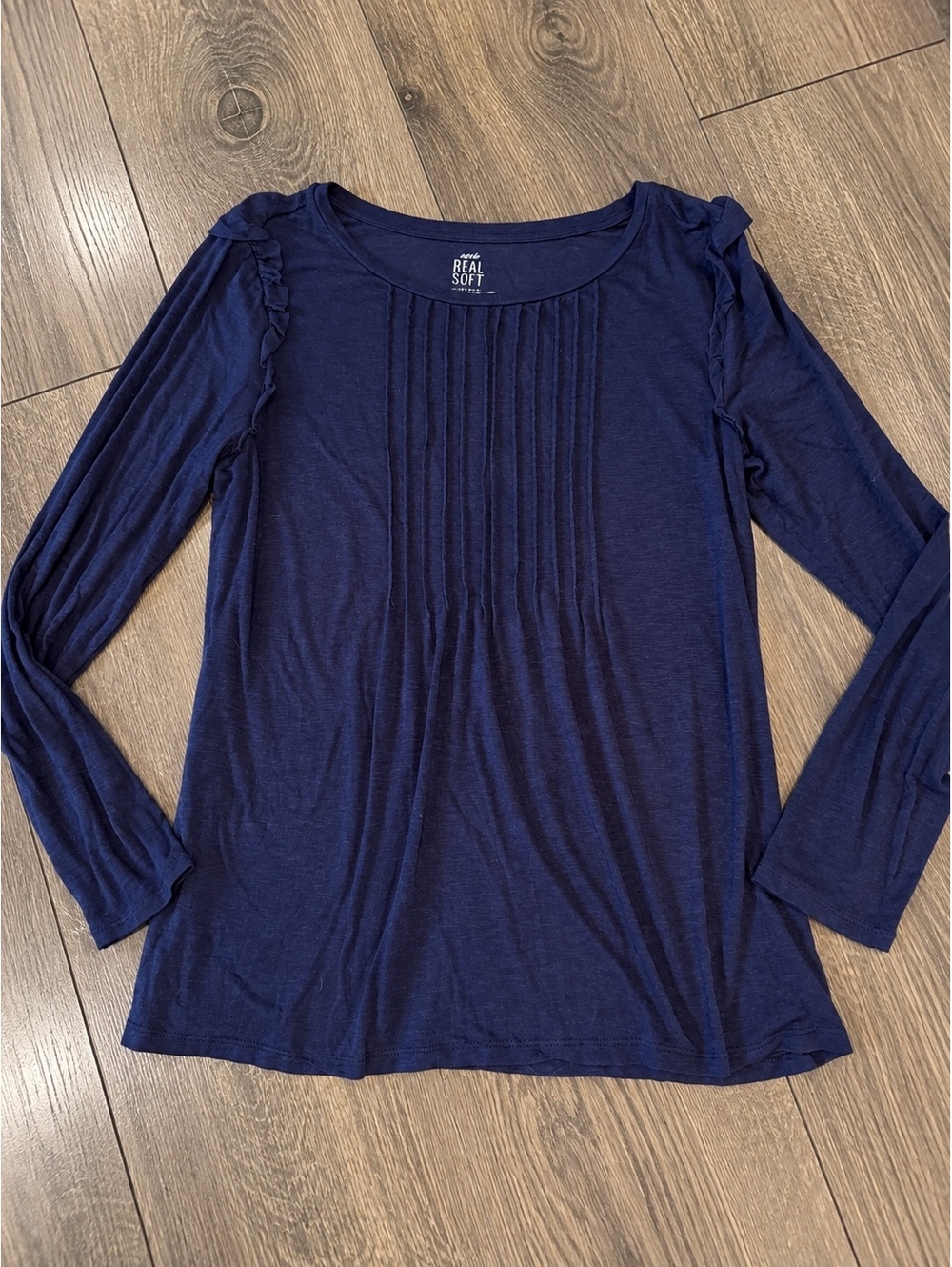 Aerie Real Soft Navy Blue Long Sleeve Top with Pleated Front